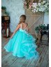 Turquoise Tulle 3D Flowers Flower Girl Dress